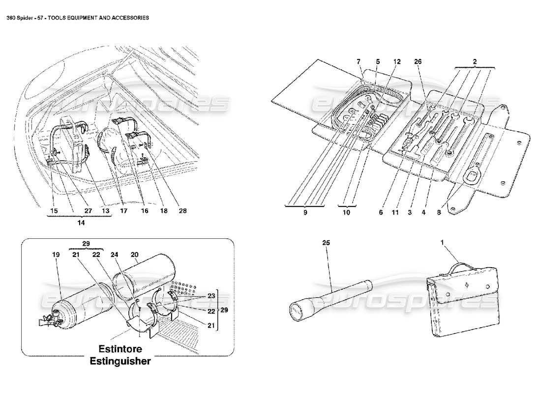 ferrari 360 spider herramientas equipos y accesorios diagrama de piezas