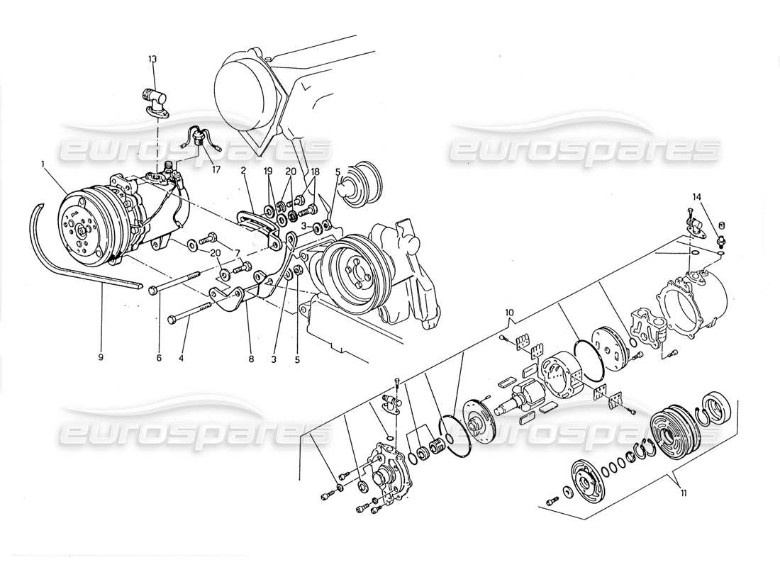 maserati 228 compresor de aire y soportes diagrama de piezas