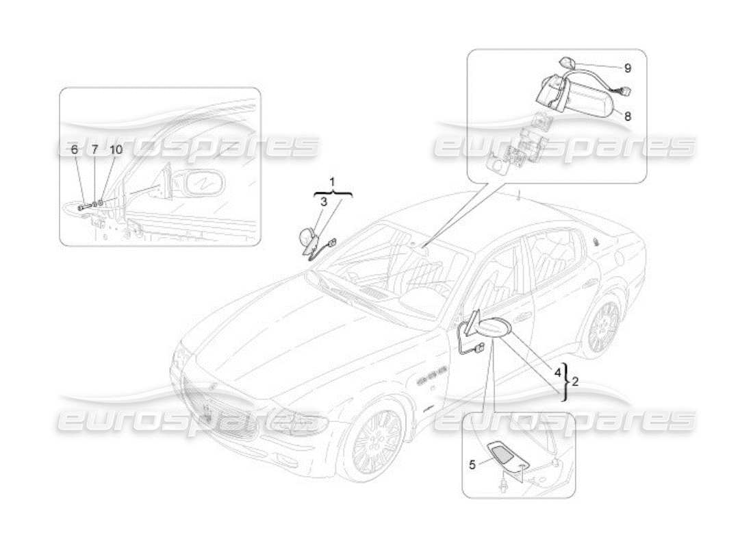 maserati qtp. (2005) 4.2 diagrama de piezas de los espejos retrovisores internos y externos