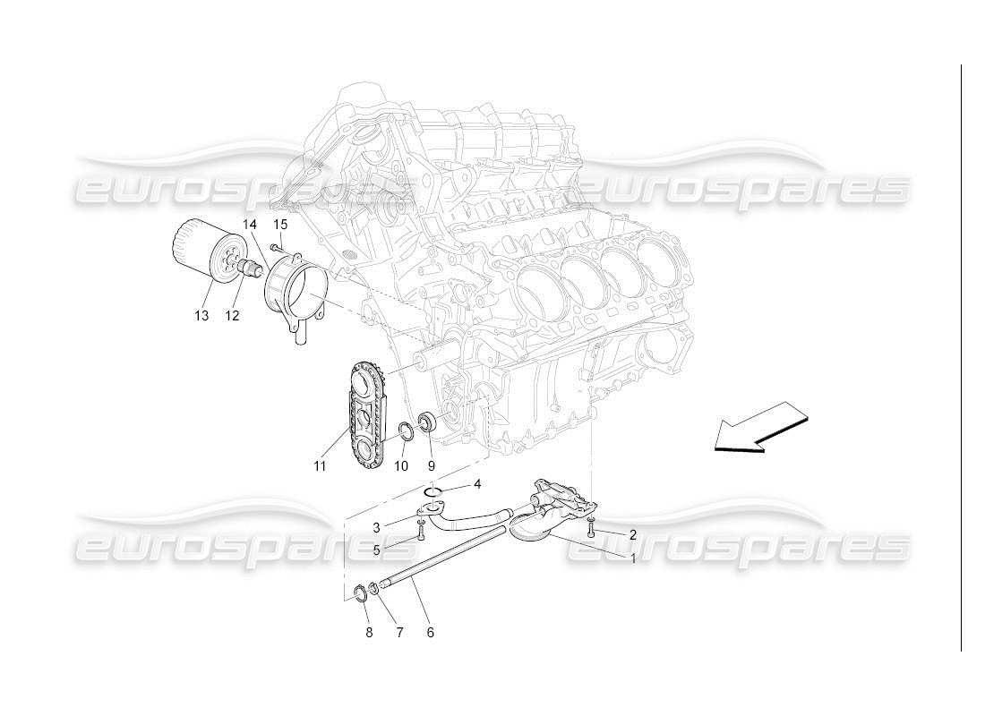 maserati qtp. (2007) 4.2 auto sistema de lubricación: diagrama de piezas de bomba y filtro