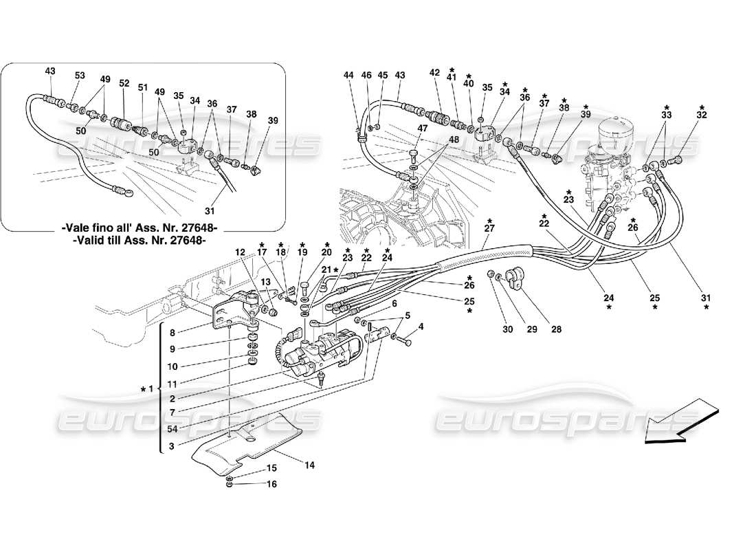 ferrari 355 (5.2 motronic) f1 control hidráulico del embrague diagrama de piezas