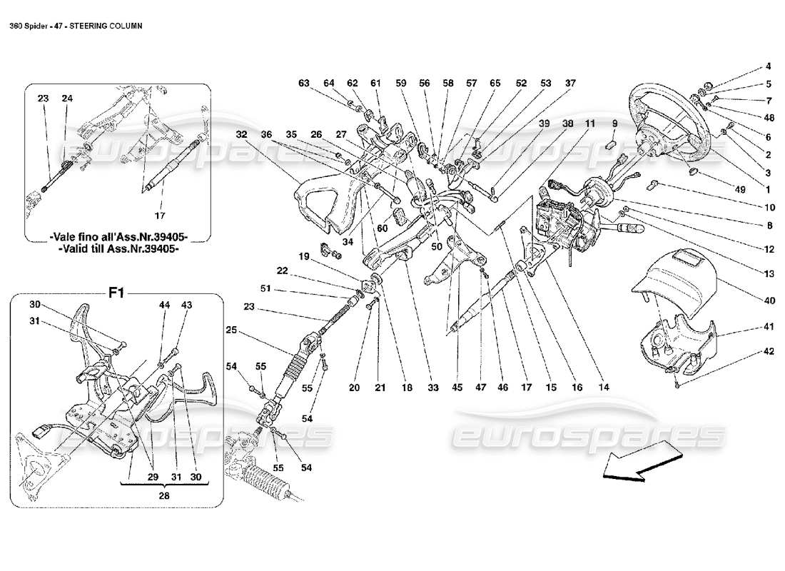 ferrari 360 spider columna de dirección diagrama de piezas