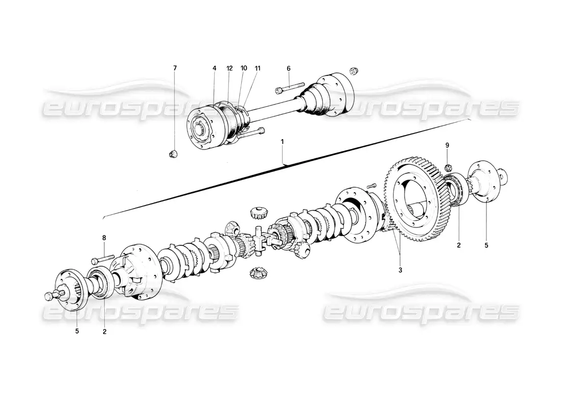 ferrari mondial 3.0 qv (1984) diagrama de piezas del diferencial y los semiejes