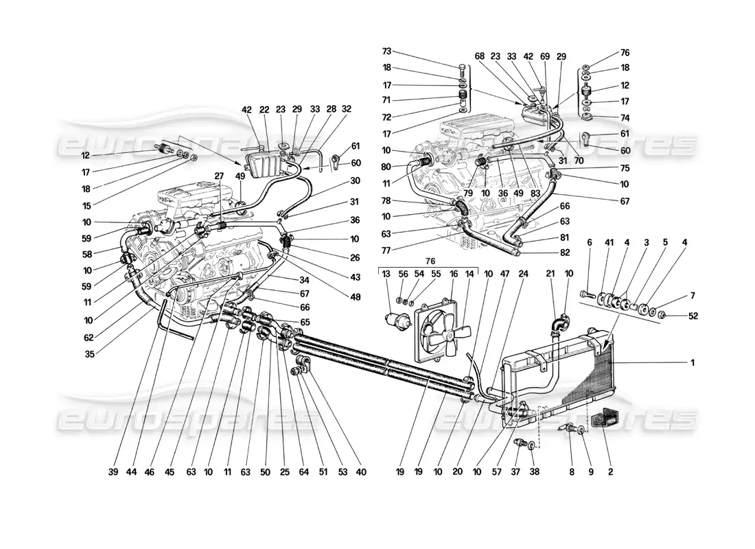 ferrari mondial 3.0 qv (1984) sistema de refrigeración diagrama de piezas