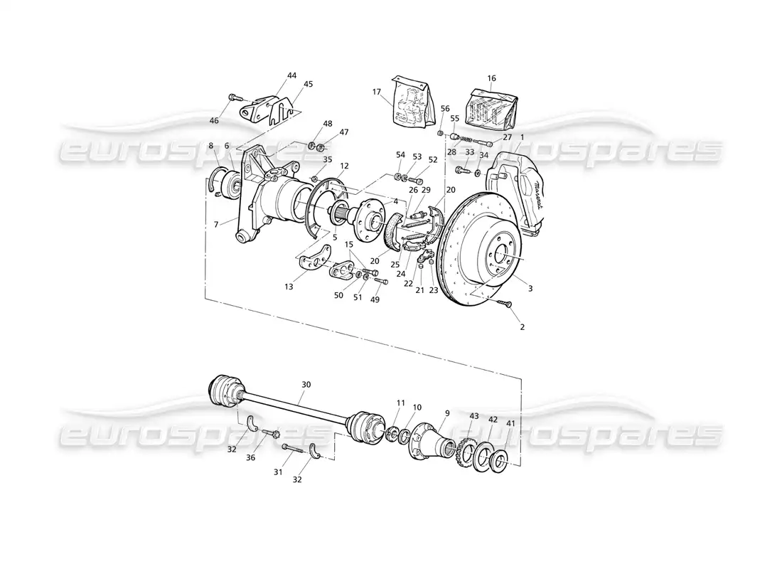 maserati qtp v8 evoluzione diagrama de piezas de bujes, frenos traseros con abs y ejes de transmisión