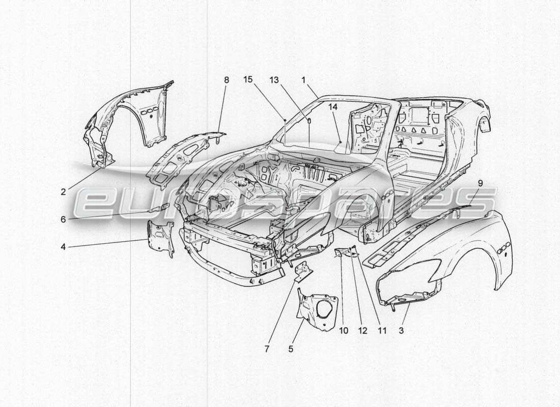 maserati grancabrio mc centenario carrocería y paneles exteriores delanteros diagrama de piezas