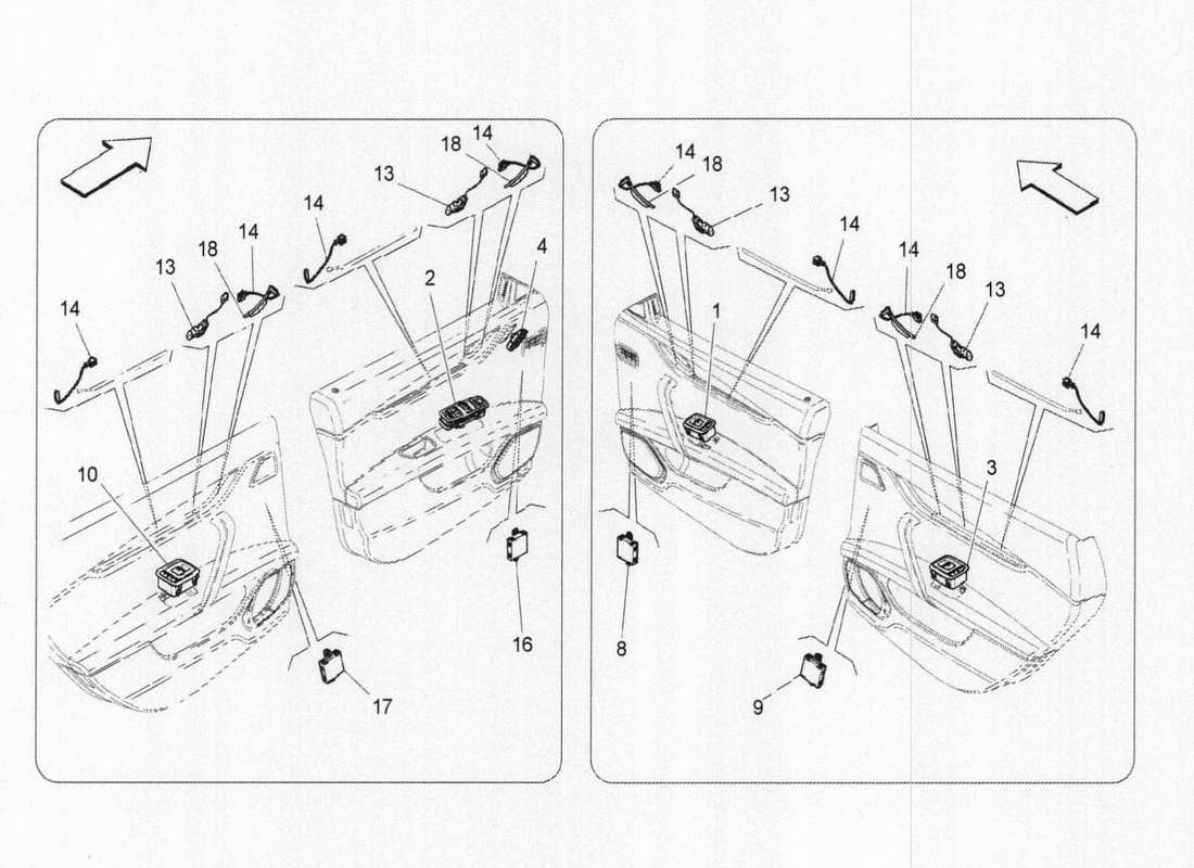 maserati qtp. v6 3.0 tds 275bhp 2017 diagrama de piezas de dispositivos de puerta
