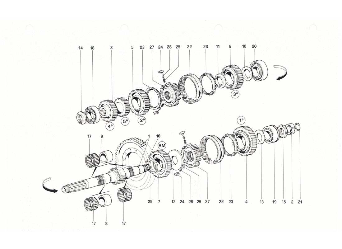 ferrari 208 gtb gts diagrama de piezas de engranajes del eje de apoyo