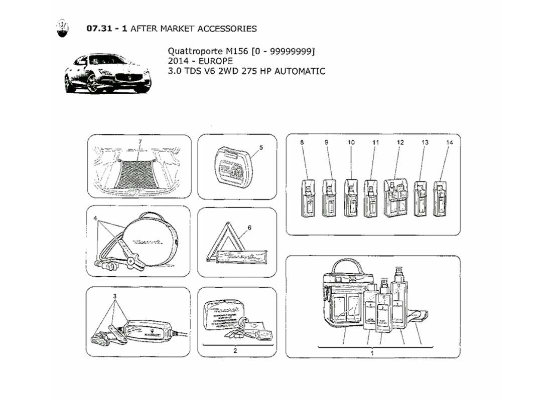 maserati qtp. v6 3.0 tds 275bhp 2014 diagrama de piezas de accesorios posventa