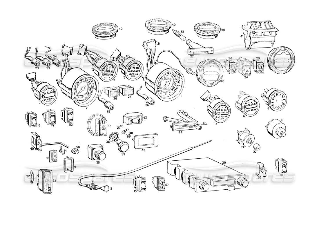maserati khamsin instrumentos del tablero diagrama de piezas
