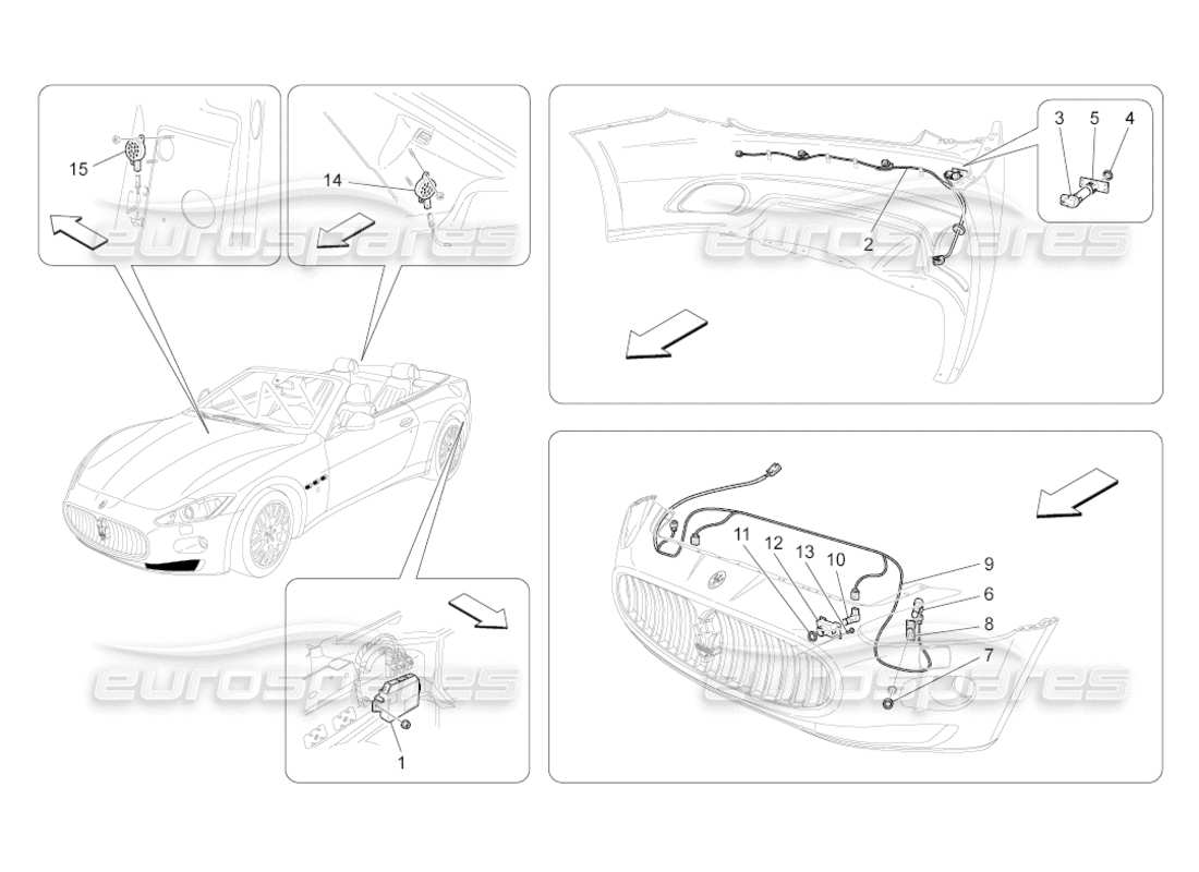 maserati grancabrio (2011) 4.7 diagrama de piezas de los sensores de estacionamiento