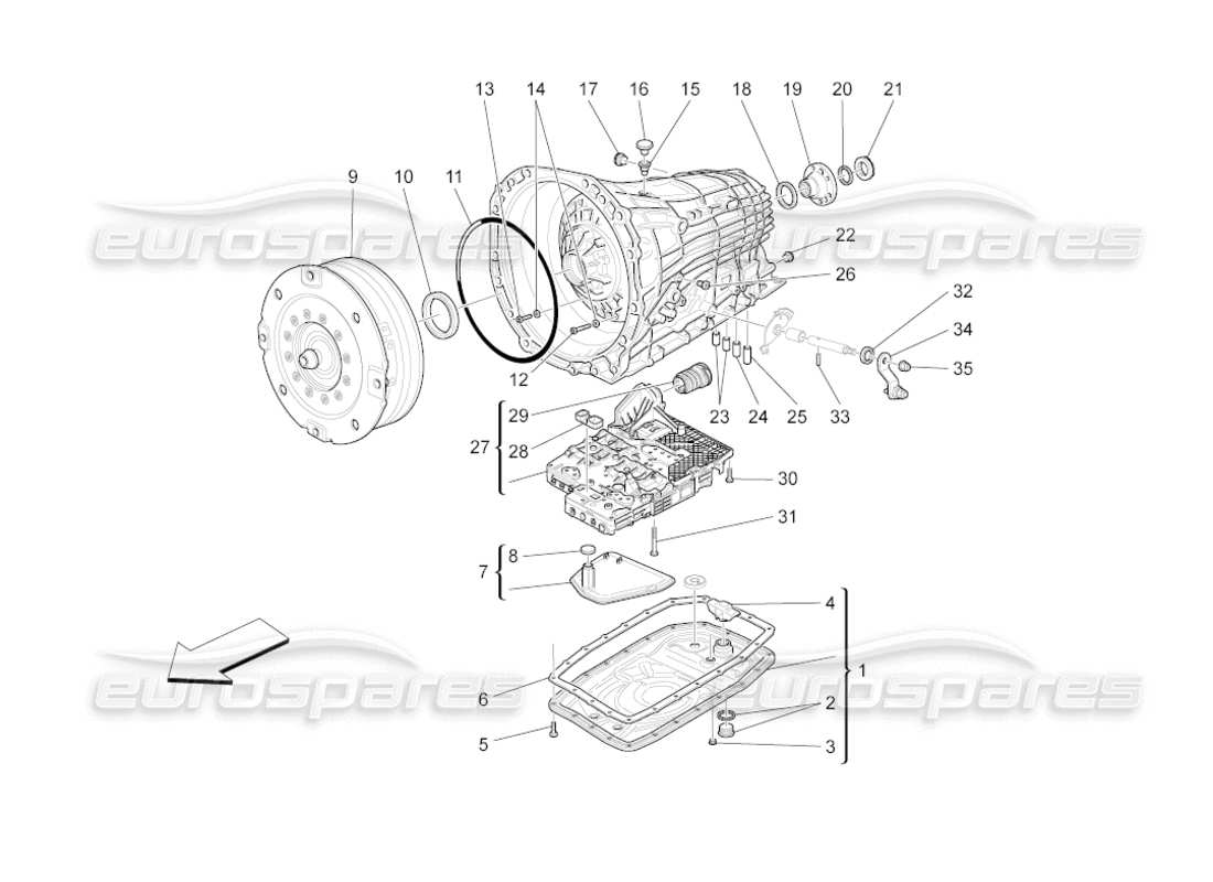 maserati grancabrio (2011) 4.7 diagrama de piezas de las carcasas de la caja de cambios