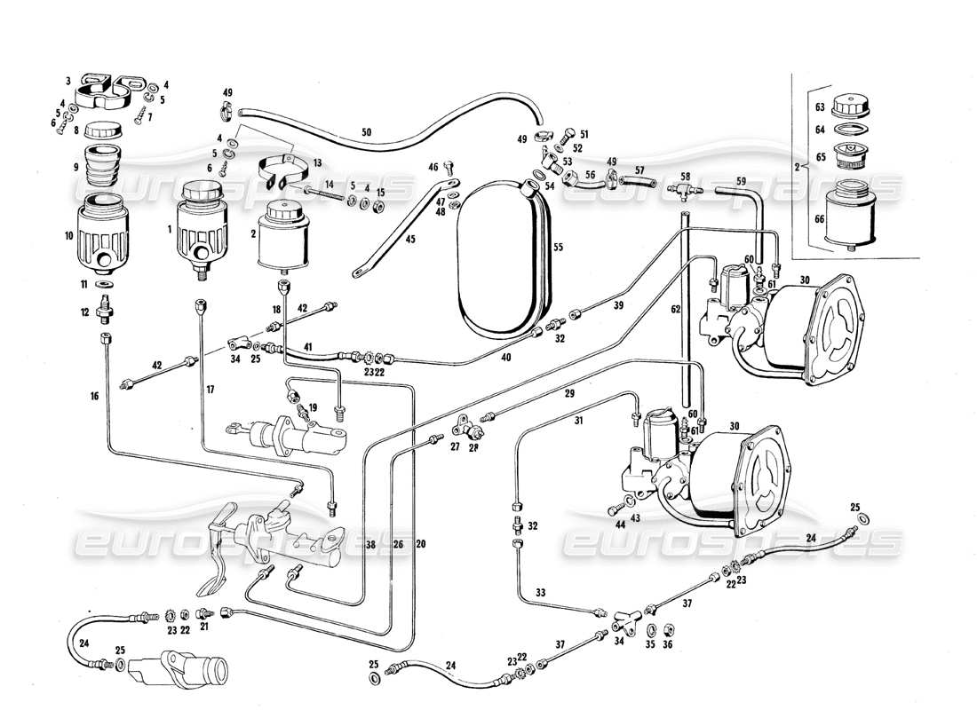maserati qtp.v8 4.7 (s1 & s2) 1967 diagrama de piezas de control de frenos