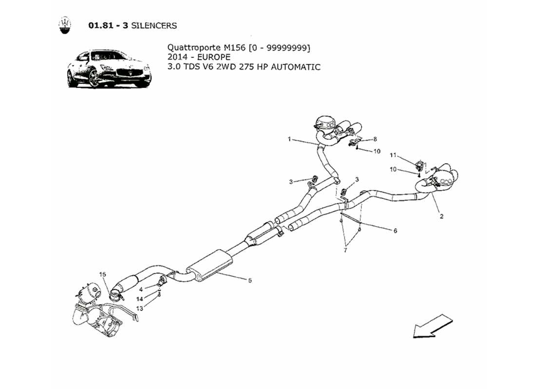 maserati qtp. v6 3.0 tds 275bhp 2014 diagrama de piezas de silenciadores