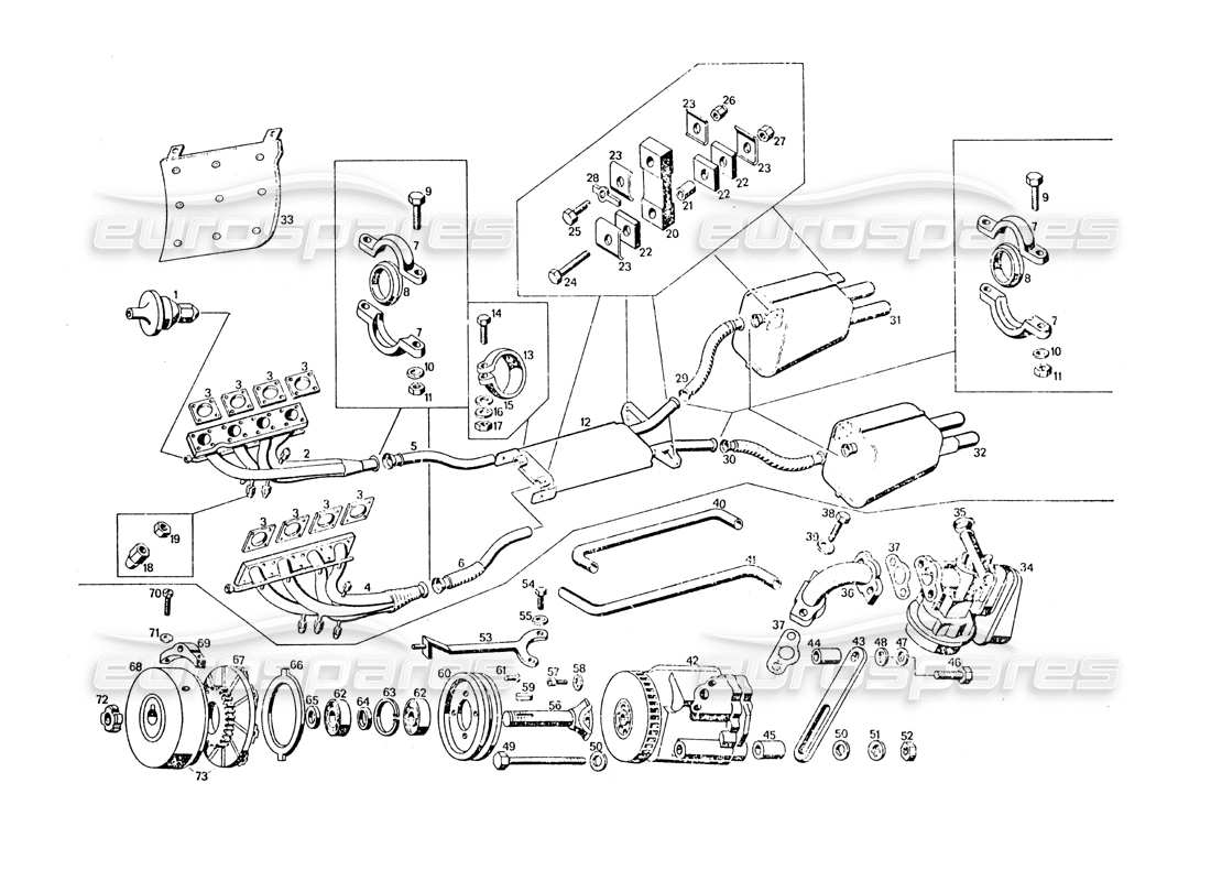 maserati khamsin tubos de escape diagrama de piezas