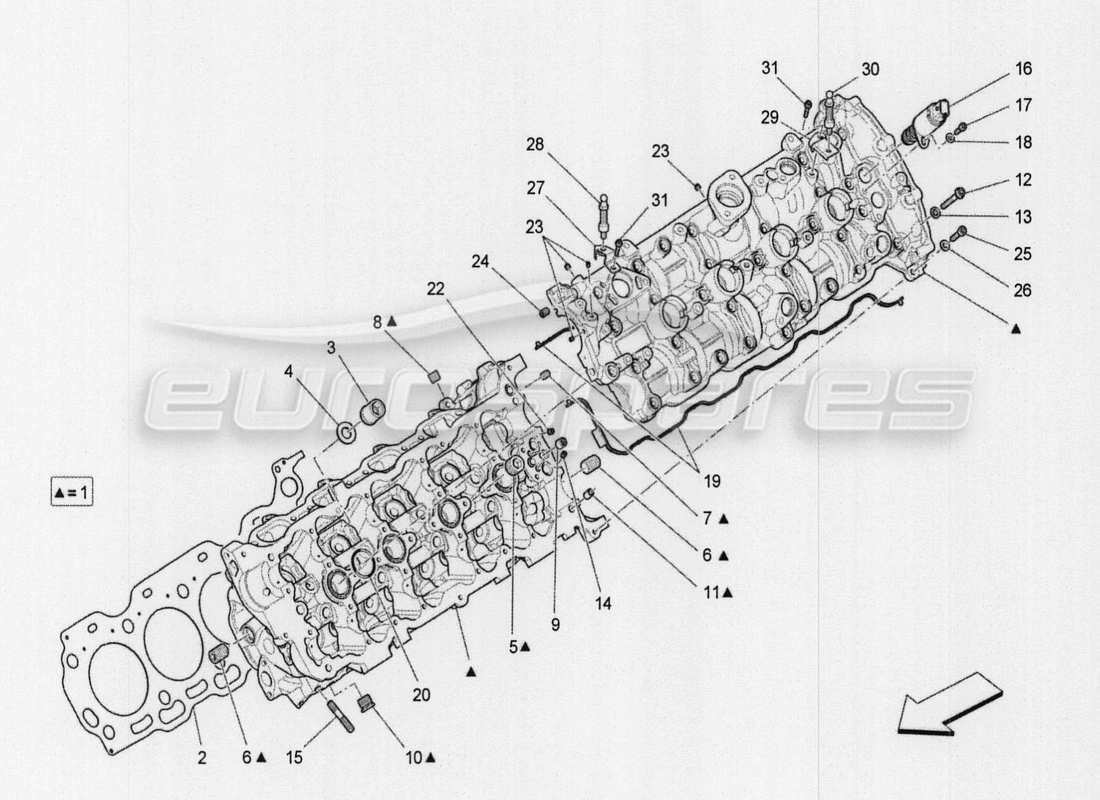 maserati qtp. v8 3.8 530bhp auto 2015 diagrama de piezas de la culata izquierda