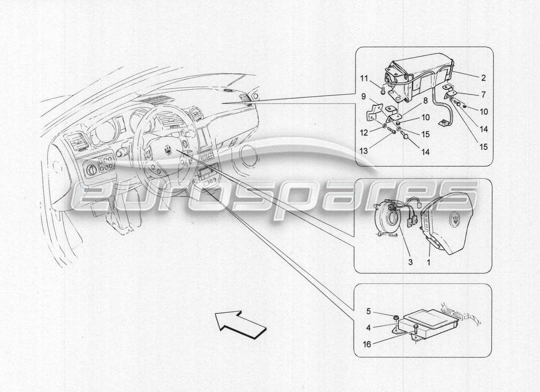 maserati grancabrio mc centenario sistema de airbag delantero diagrama de piezas