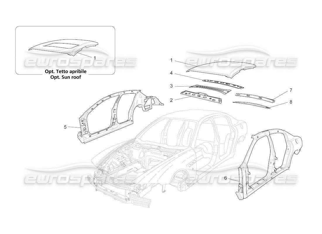 maserati qtp. (2010) 4.2 auto diagrama de piezas de carrocería y paneles exteriores centrales
