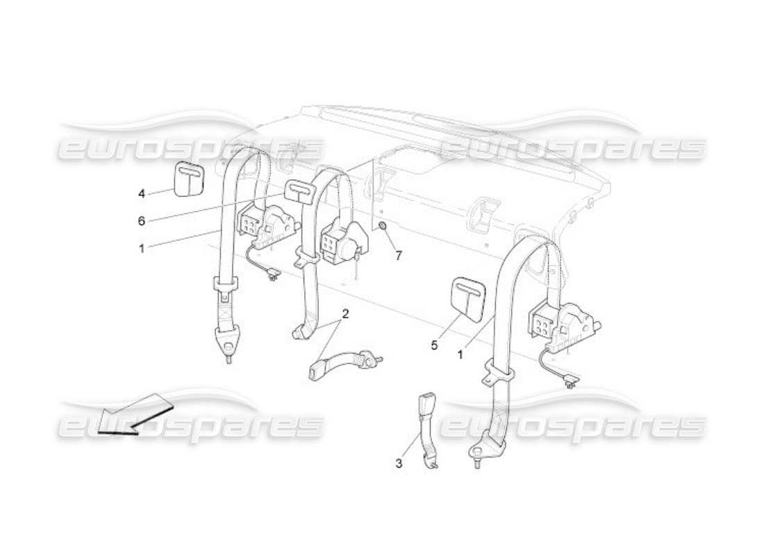 maserati qtp. (2005) 4.2 cinturones de seguridad traseros diagrama de piezas