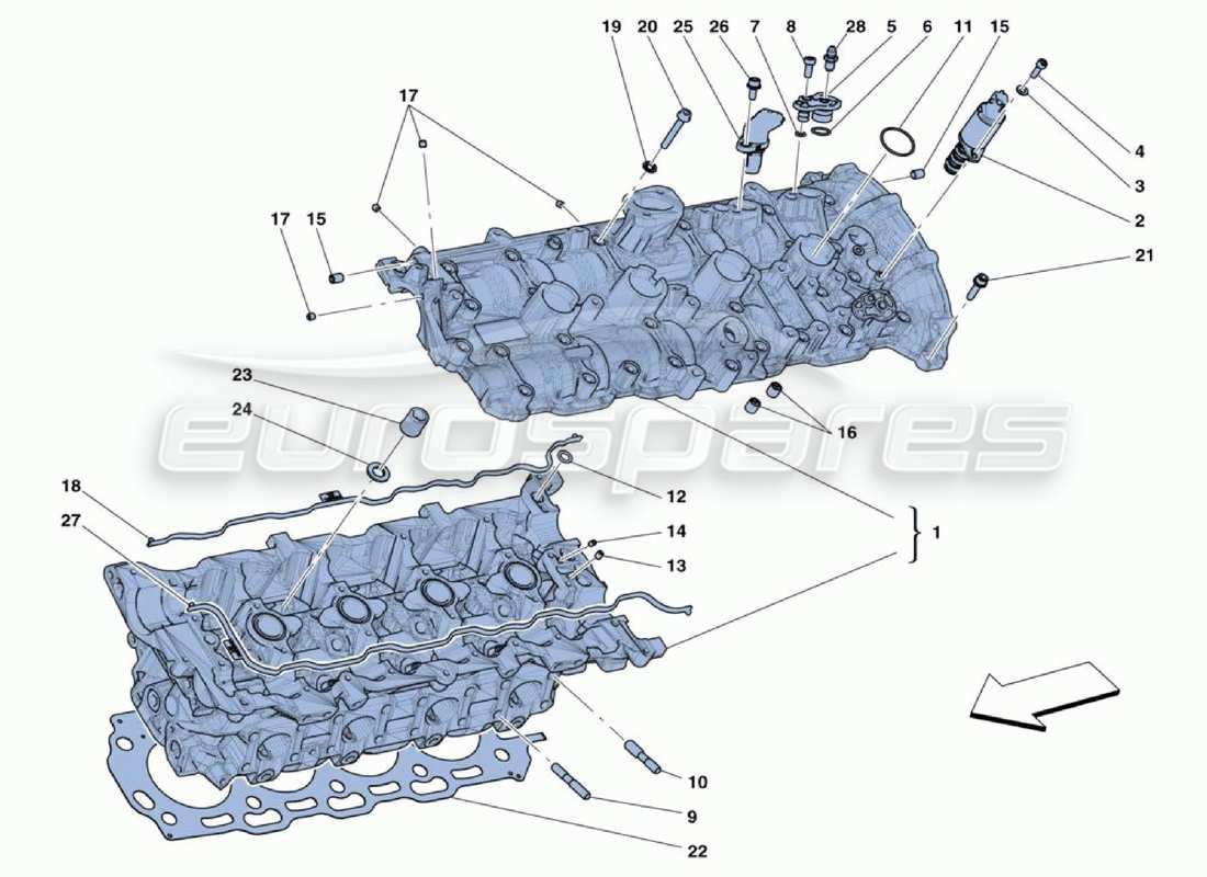 ferrari 488 challenge diagrama de piezas de la culata izquierda