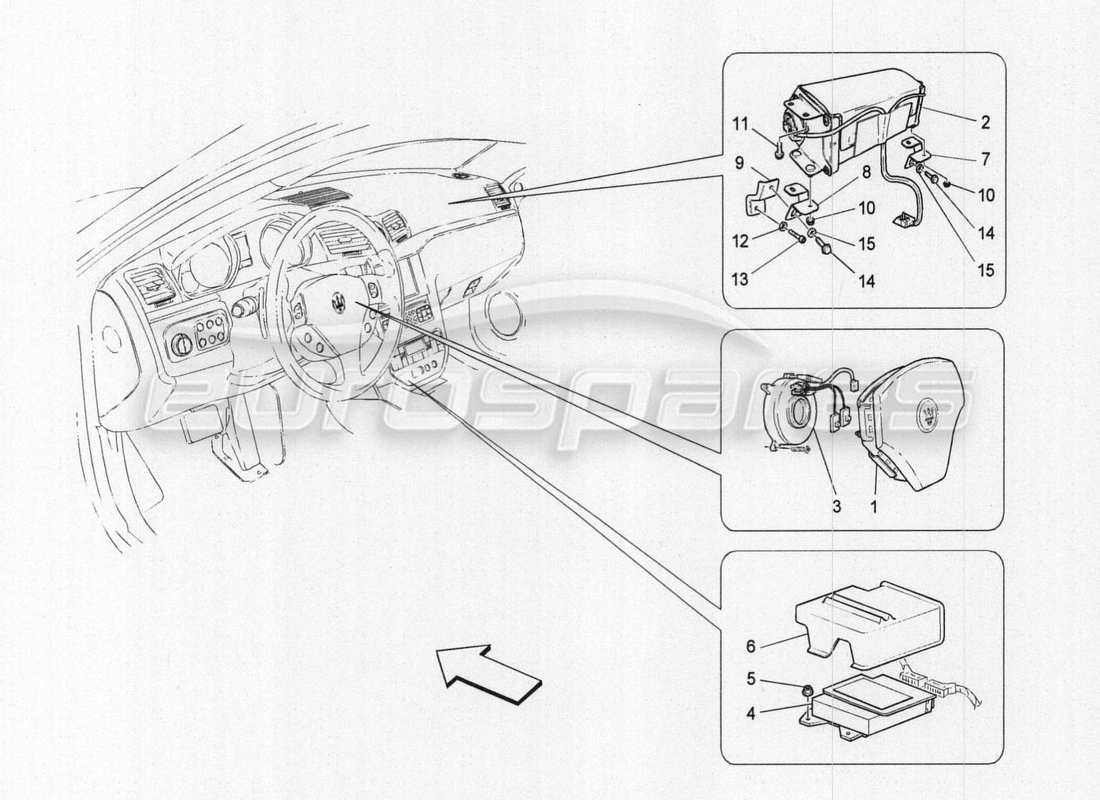 maserati granturismo special edition diagrama de piezas del sistema de airbag delantero