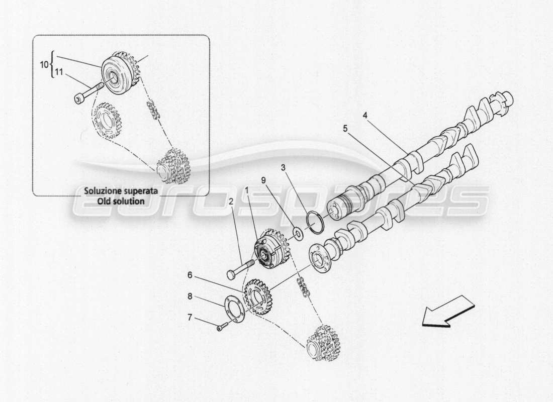 maserati granturismo special edition diagrama de piezas de los árboles de levas de la culata del cilindro derecho