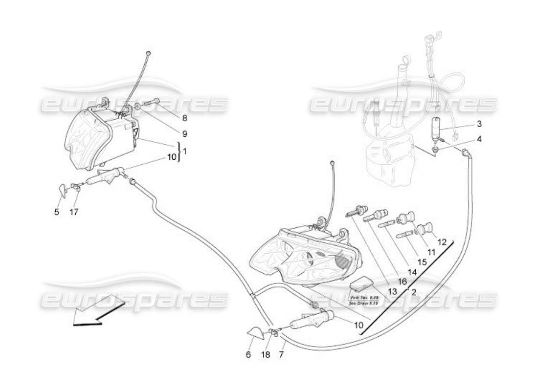 maserati qtp. (2005) 4.2 grupos de faros diagrama de piezas