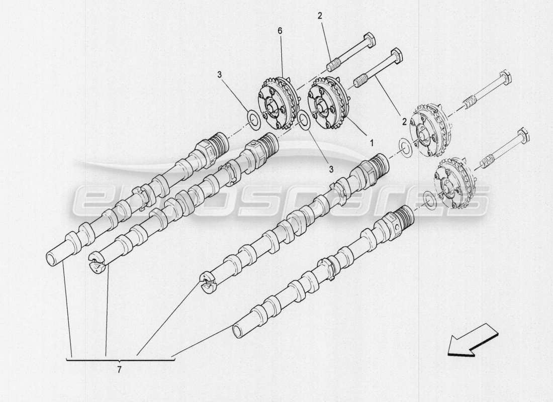 maserati qtp. v8 3.8 530bhp auto 2015 diagrama de piezas de los árboles de levas de la culata del cilindro derecho