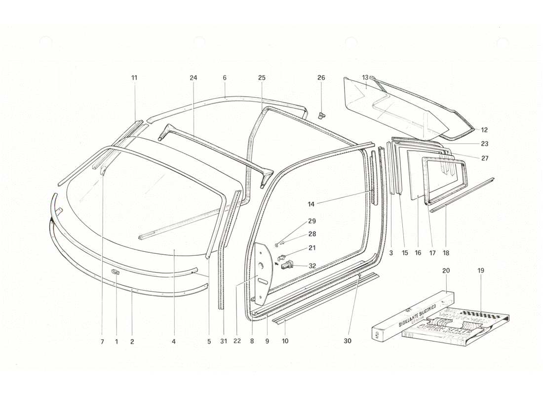 ferrari 208 gtb gts anteojos diagrama de piezas