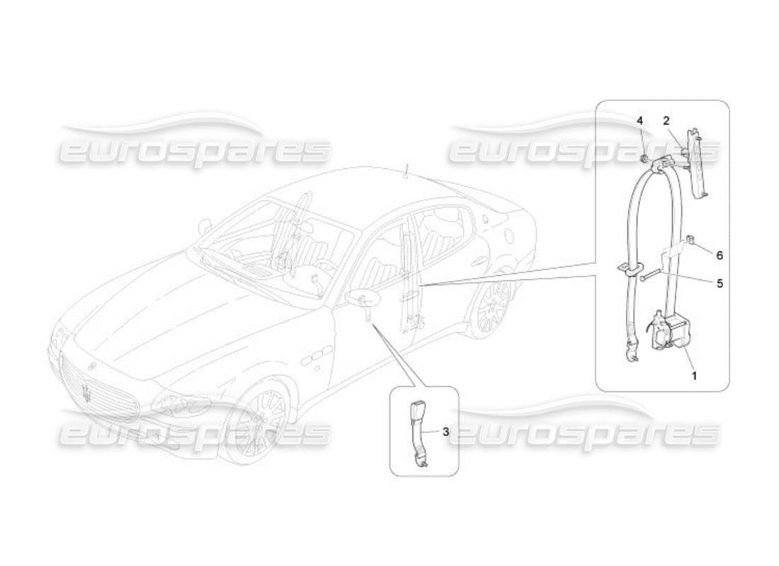 maserati qtp. (2005) 4.2 diagrama de piezas de los cinturones de seguridad delanteros