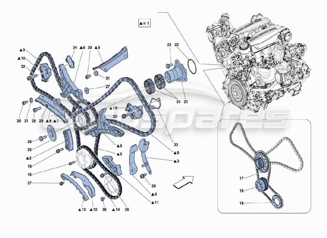 ferrari 488 challenge diagrama de piezas del engranaje de distribución