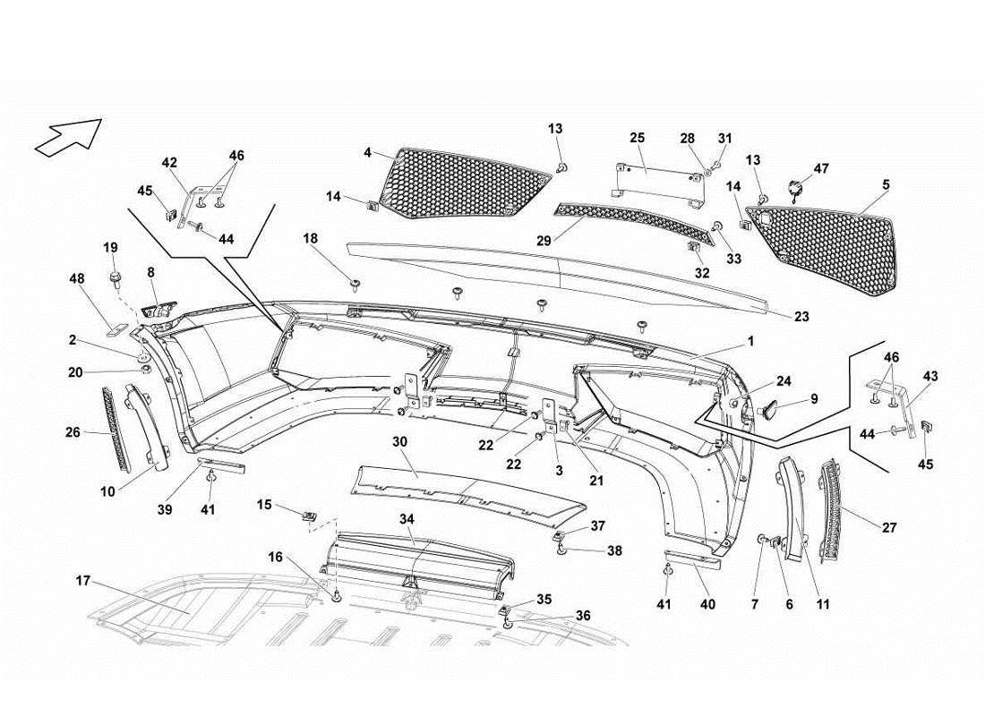 lamborghini gallardo lp560-4s update diagrama de piezas de parachoques delanteros