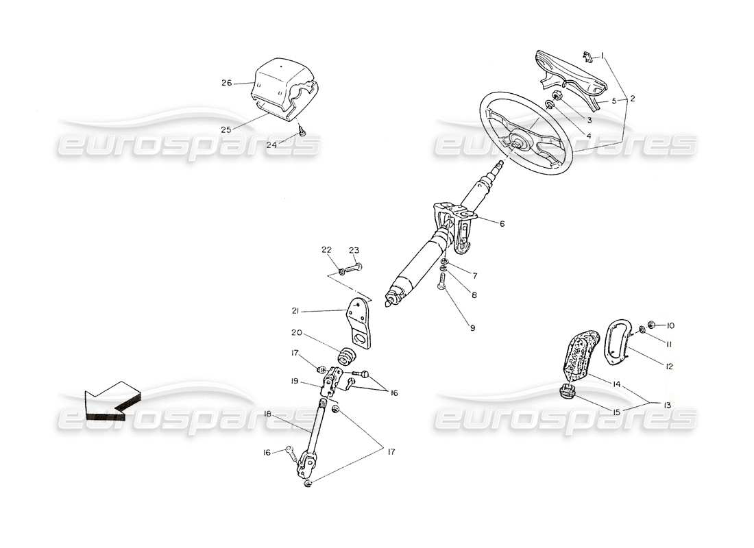 maserati shamal columna de dirección y volante diagrama de piezas