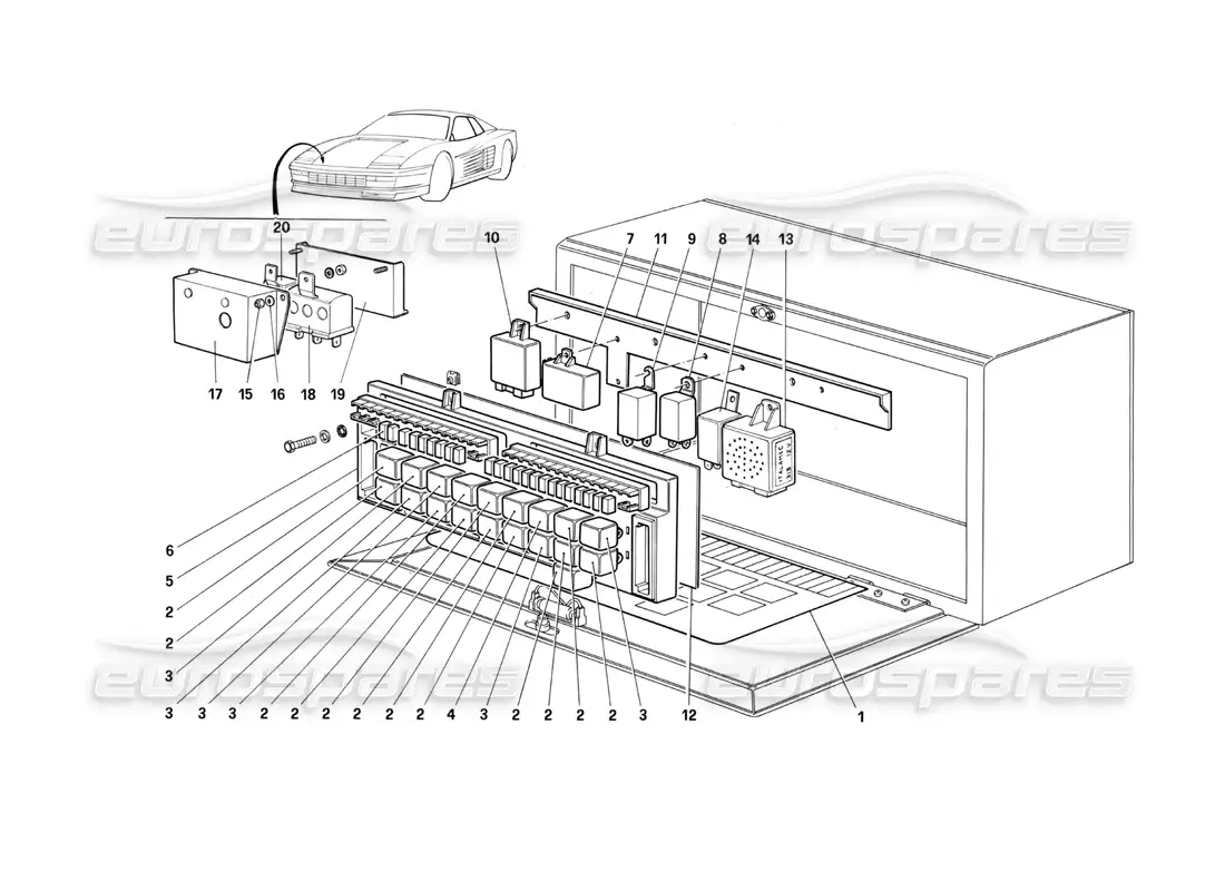 ferrari testarossa (1987) diagrama de piezas de válvulas e interruptores electromagnéticos