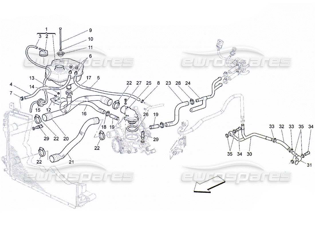 maserati qtp. (2010) 4.2 sistema de refrigeración: diagrama de piezas de nourice y líneas