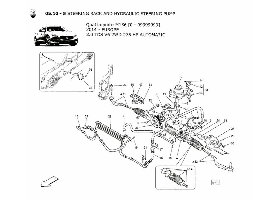 maserati qtp. v6 3.0 tds 275bhp 2014 cremallera de dirección y bomba de dirección hidráulica diagrama de piezas