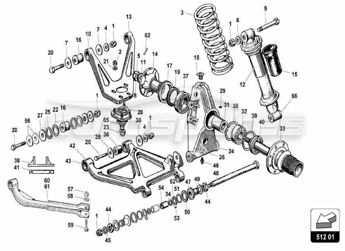 lamborghini miura p400s diagrama de piezas de la suspensión trasera