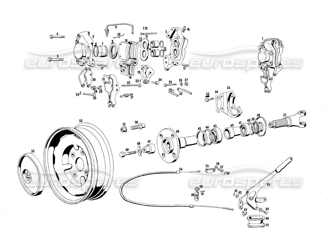 maserati qtp.v8 4.7 (s1 & s2) 1967 diagrama de piezas de frenos y ruedas traseras