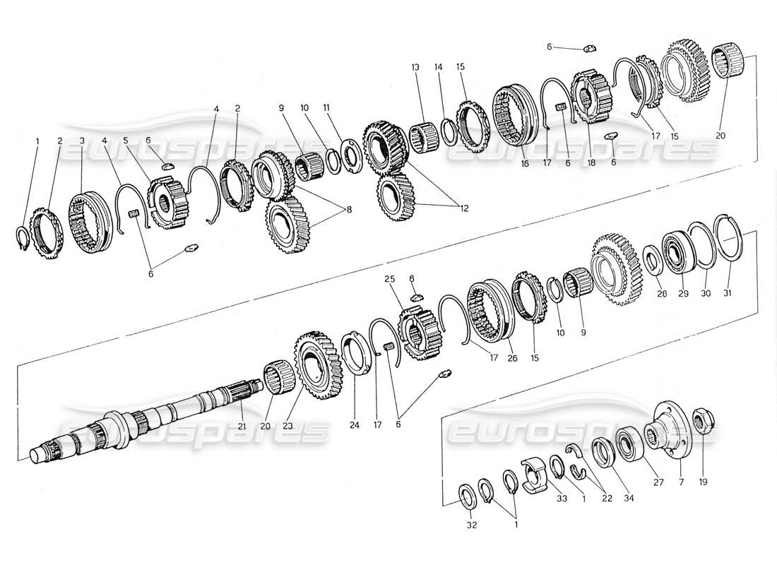 maserati 228 transmisión - diagrama de piezas del eje principal