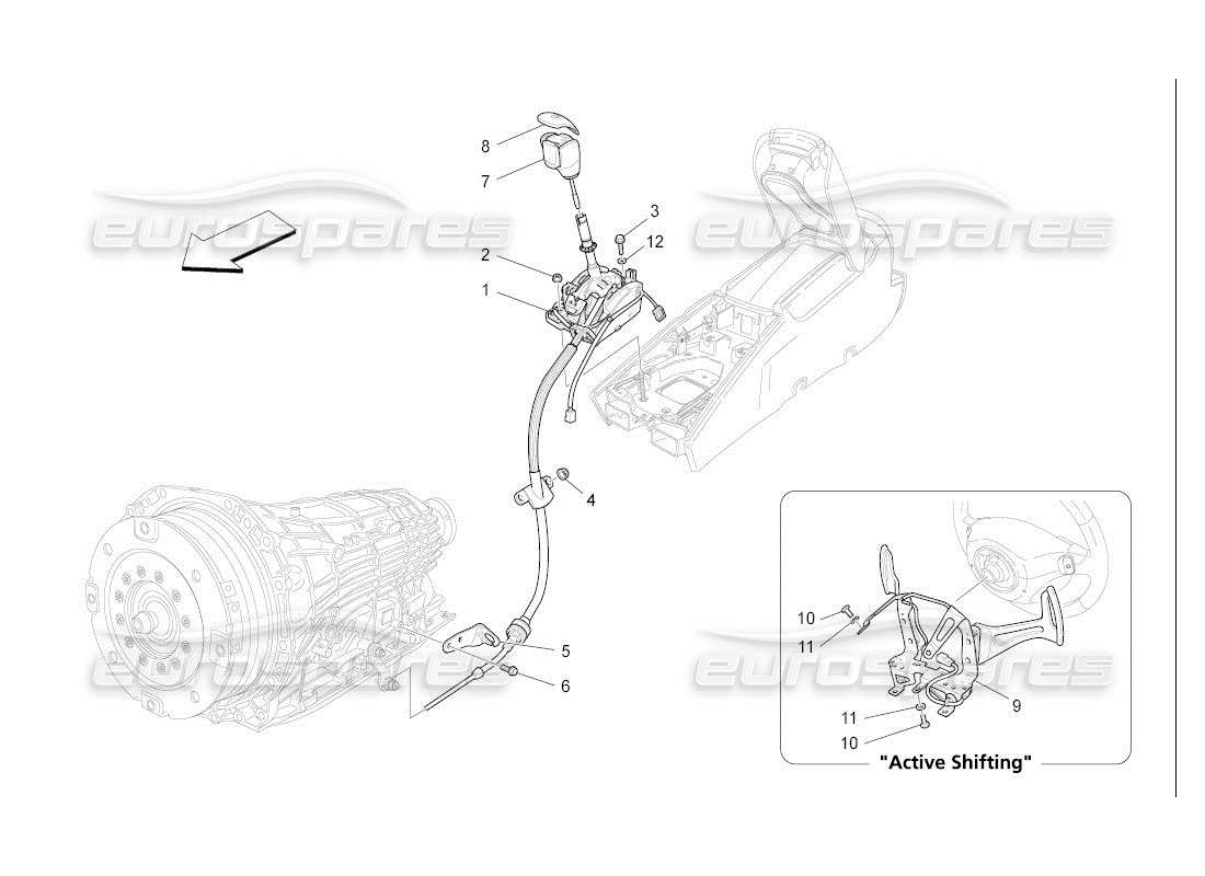 maserati qtp. (2007) 4.2 auto controles del conductor para el diagrama de piezas de la caja de cambios automática