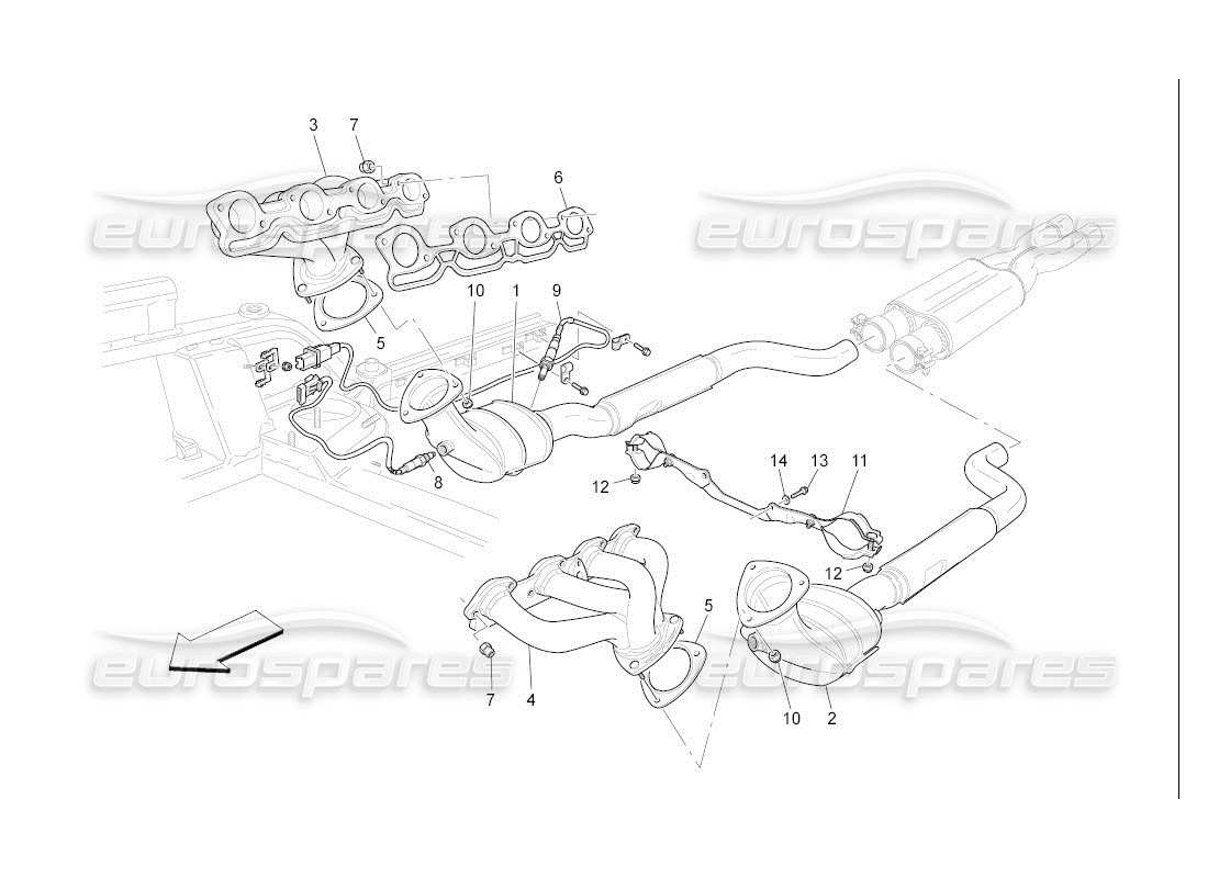 maserati qtp. (2007) 4.2 auto diagrama de piezas de convertidores precatalíticos y convertidores catalíticos