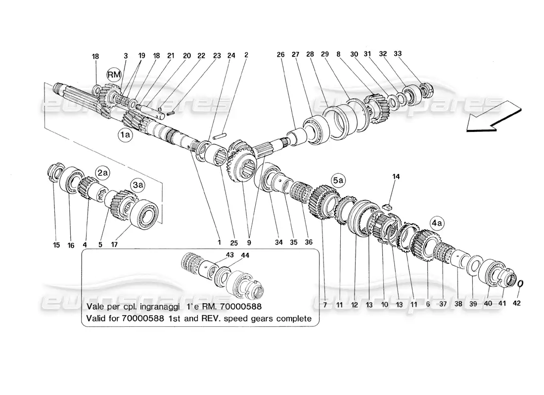 ferrari 348 (1993) tb / ts engranajes del eje principal diagrama de piezas