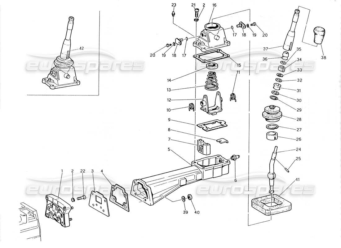 maserati 228 transmisión - controles exteriores diagrama de piezas