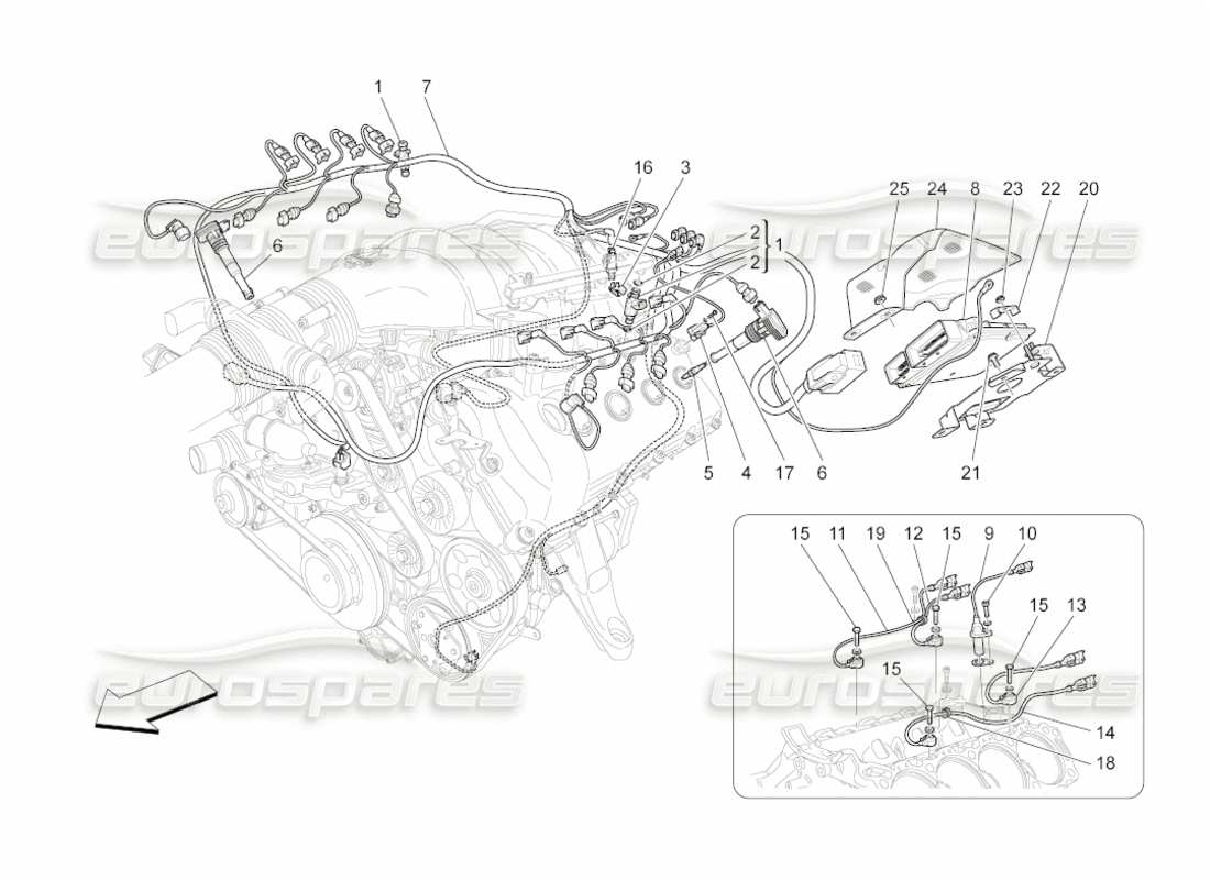 maserati grancabrio (2011) 4.7 control electrónico: control de inyección y distribución del motor diagrama de piezas