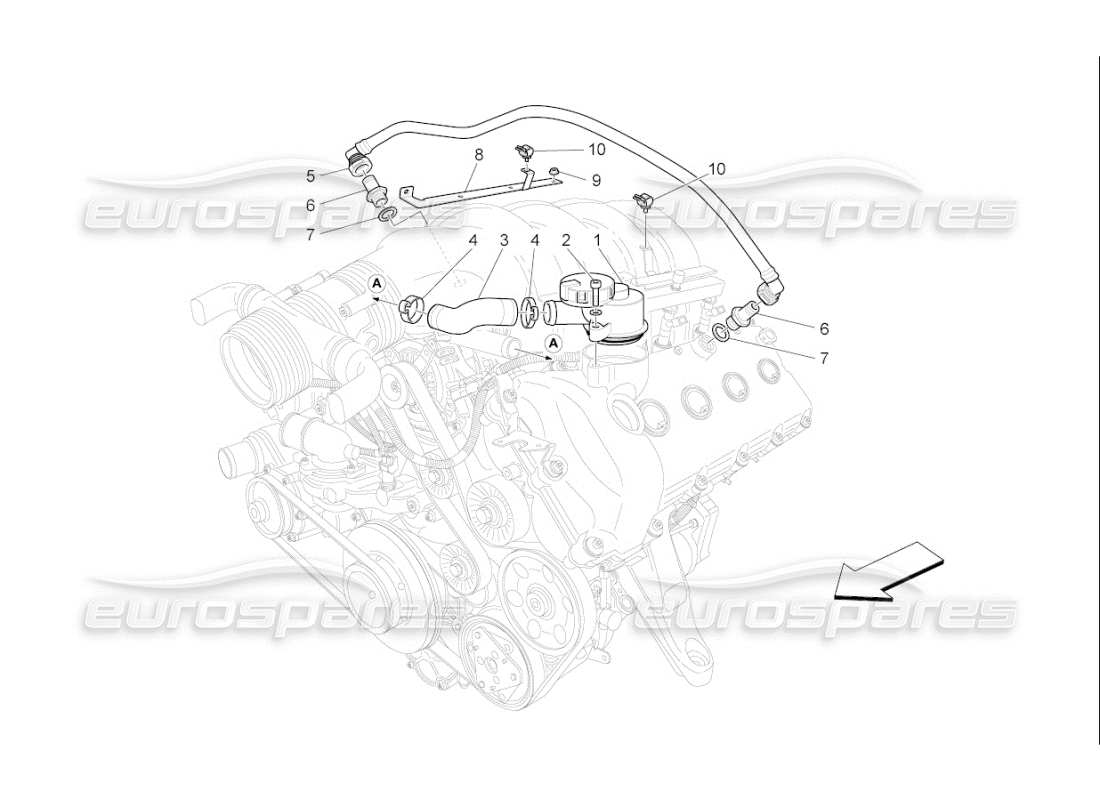 maserati qtp. (2009) 4.7 auto diagrama de piezas del sistema de recirculación de vapores de aceite