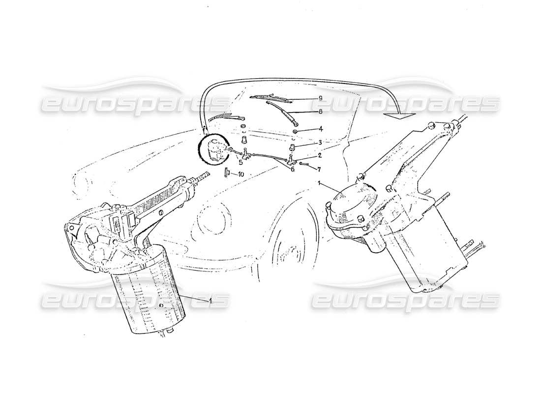 ferrari 275 (pininfarina coachwork) conjunto de limpiaparabrisas diagrama de piezas