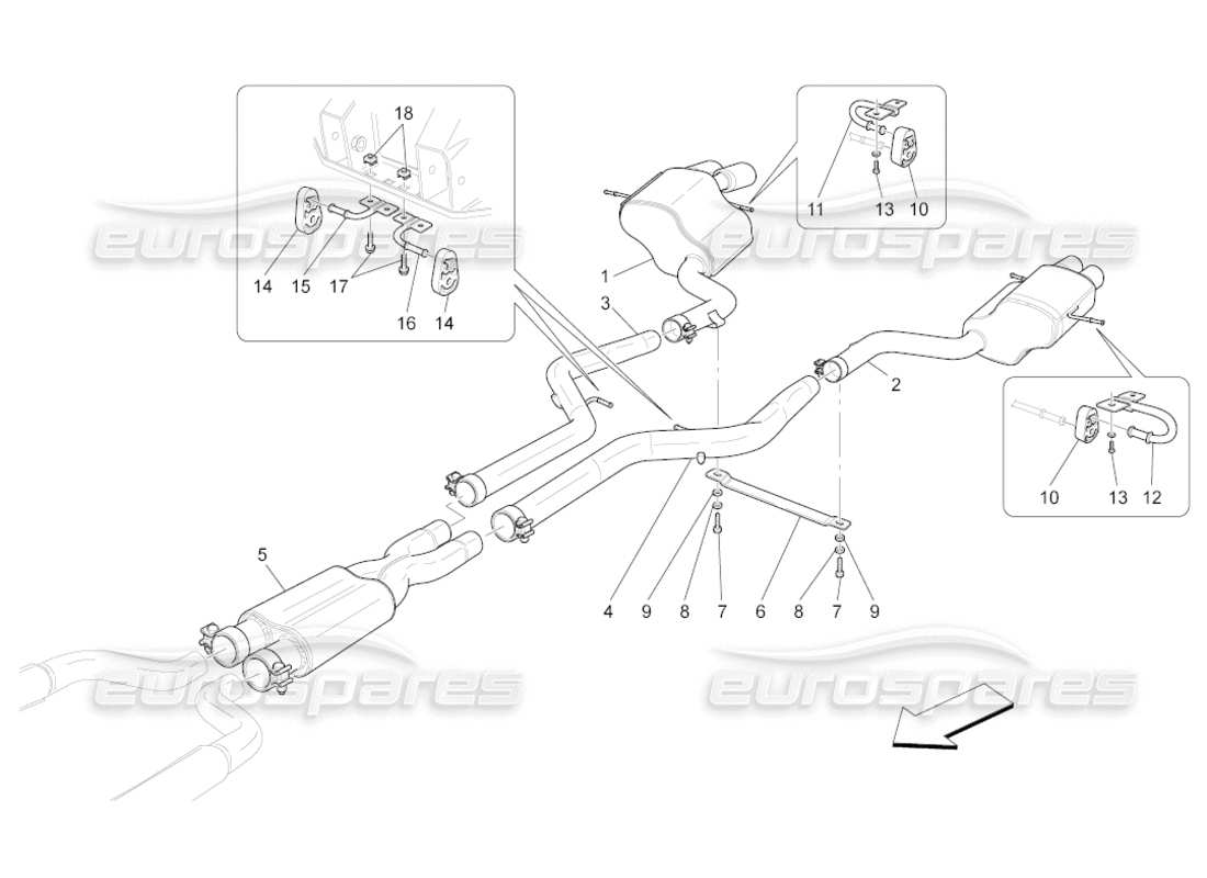 maserati grancabrio (2011) 4.7 diagrama de piezas de silenciadores