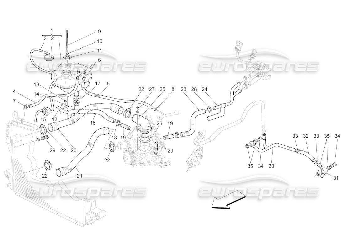 maserati qtp. (2010) 4.2 auto sistema de refrigeración: diagrama de piezas de nourice y líneas