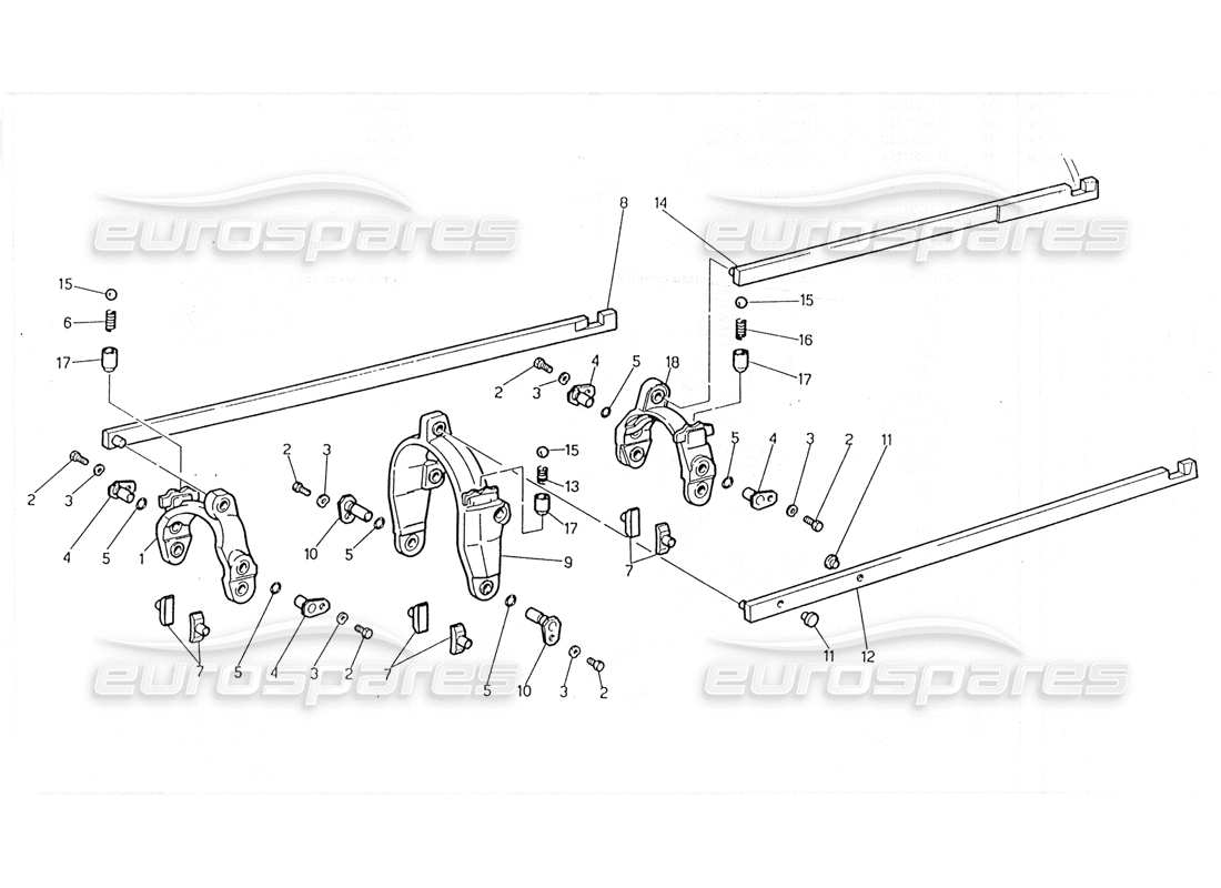 maserati 228 transmisión: diagrama de piezas de controles interiores