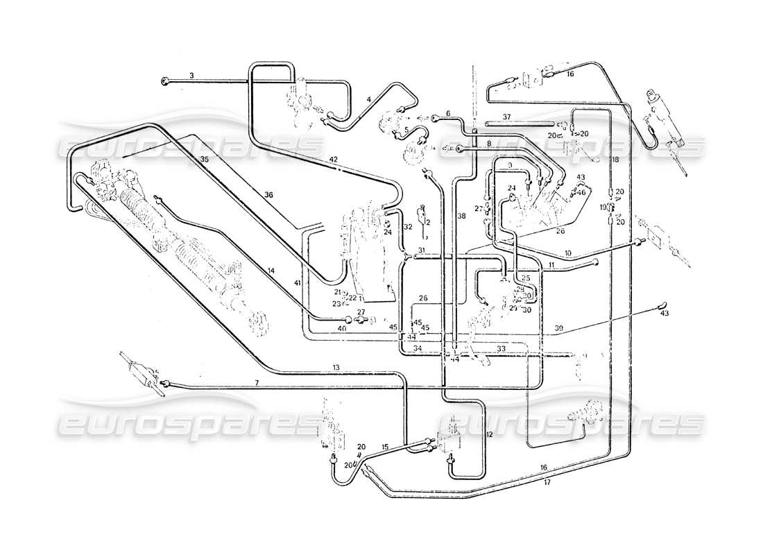 maserati khamsin dirección del anillo del sistema de frenos. diagrama de piezas
